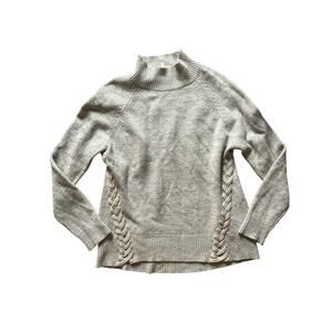 REBECCA TAYLOR Small Mock Neck Braided Wool-Blend Sweater